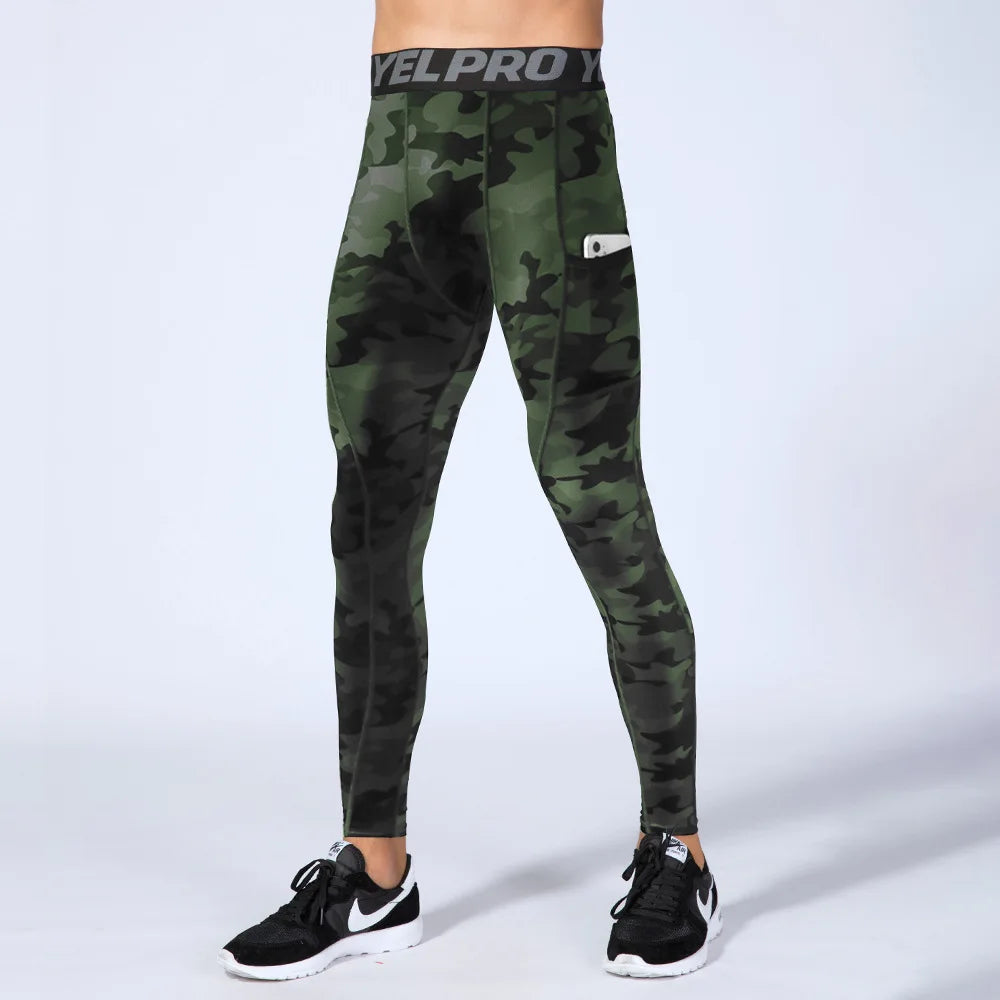 Men's Running Tights Compression Fitness Pants Elastic Running Basketball Sports Workout Tights  Gym Running Training Leggings