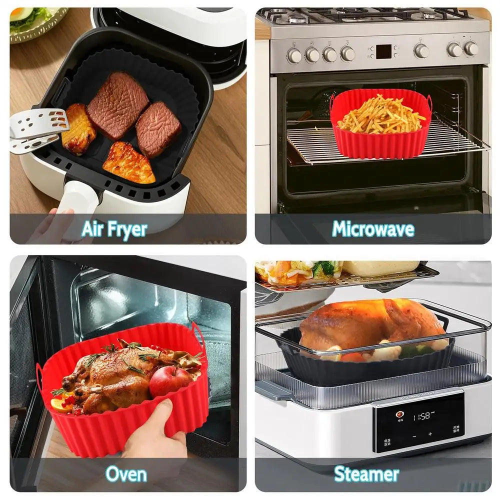Silicone Air Fryer Liners Pot Square Airfryer Basket Plate Cooking Gadgets Reusable Non-stick Pizza Pan Oven Kitchen Accessories