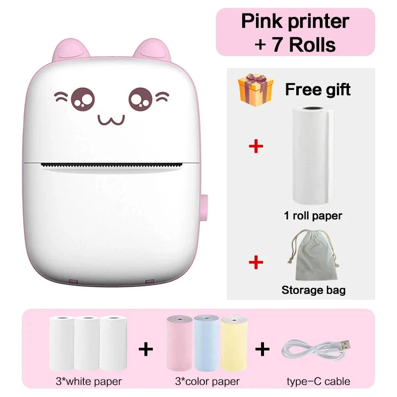 Mini Bluetooth Thermal Printer 200dpi for Labels, Photos, and Memo Printing - Portable with USB Cable
