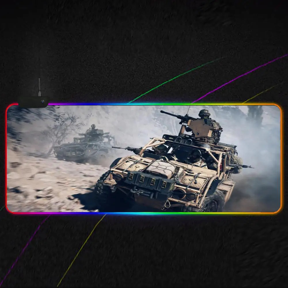 Cool Battlefield 6 Mouse Pad RGB Gaming Mouse Pad XXL, Extended Surface, Non-Slip, Smooth, LED Lights, Perfect Desk Mat