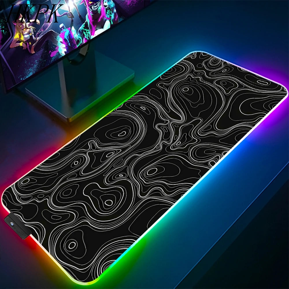90x40cm Black And White Line RGB Gaming Mouse Pad Large Gamer Big Mouse Mat Computer Gaming Keyboard Desk LED Backlit Mousepad