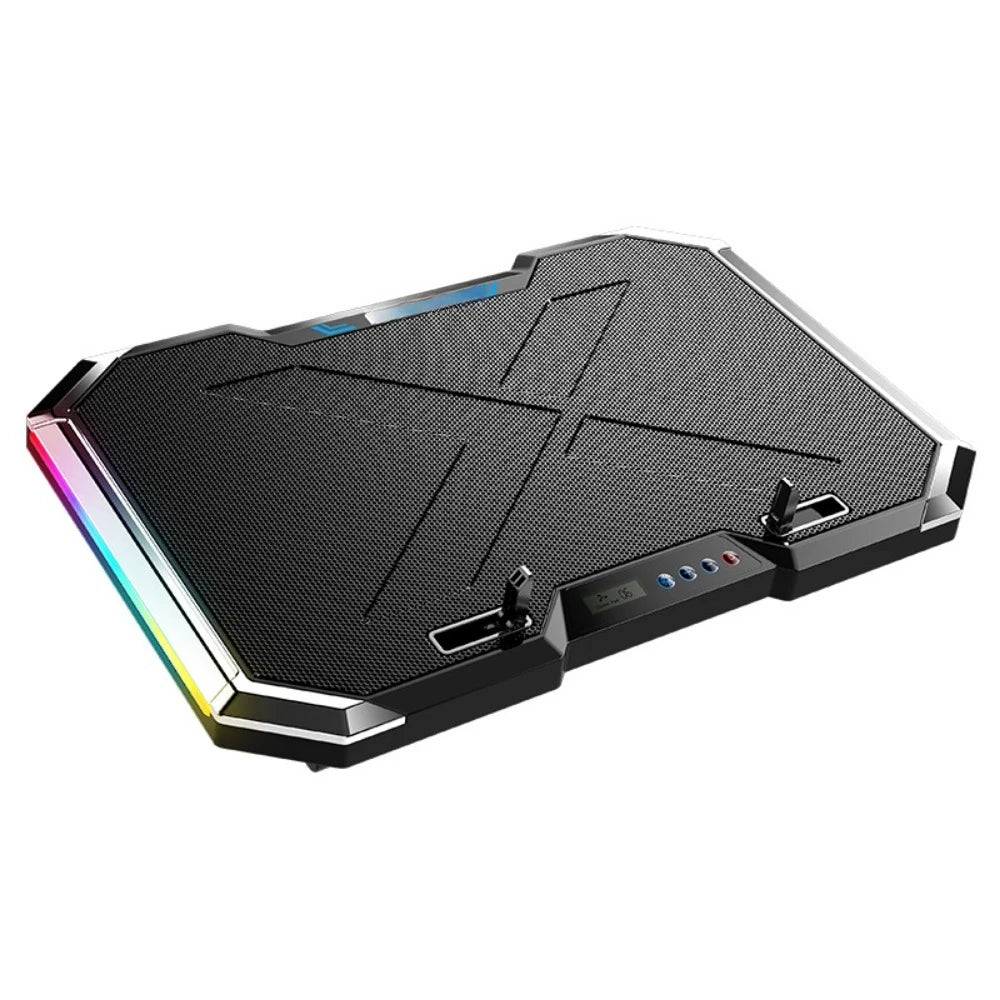 17 inch gaming laptop cooler, 6-fan LCD screen, two USB ports, 1500RPM laptop cooling pad, RBG luminous laptop stand