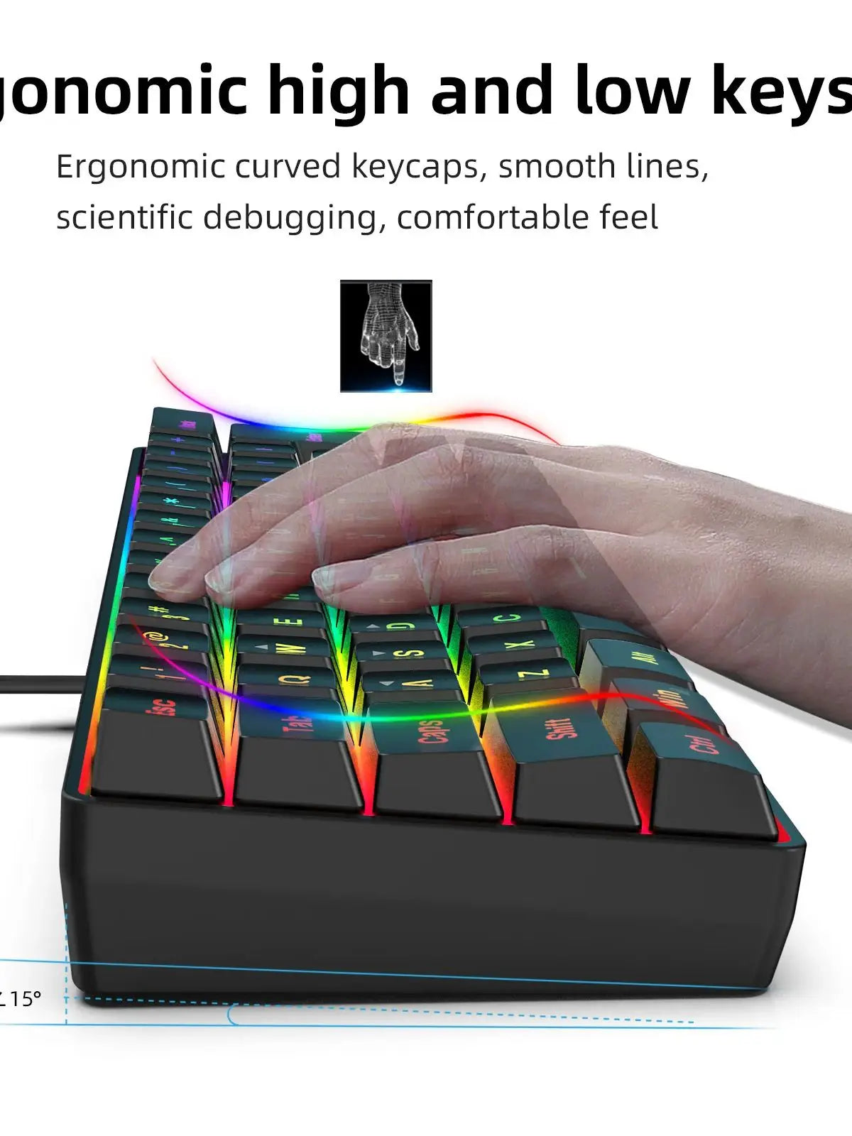 Hot sale 60% mini portable gaming keyboard and mouse combos wired keyboard ergonomic RGB backlit wireless mouse for laptop game
