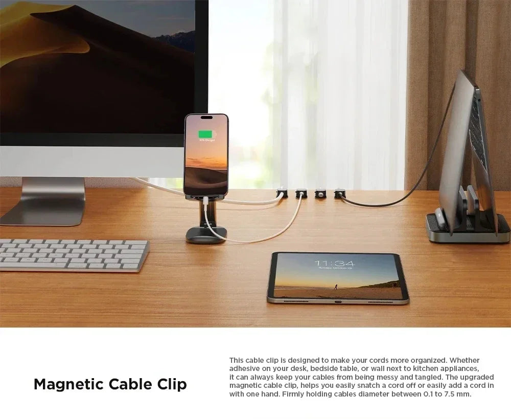 Magnetic Cable Clip Cable Holder Adhesive Wire Keeper Cord Cable Organizer for Home Office Under Desk Management