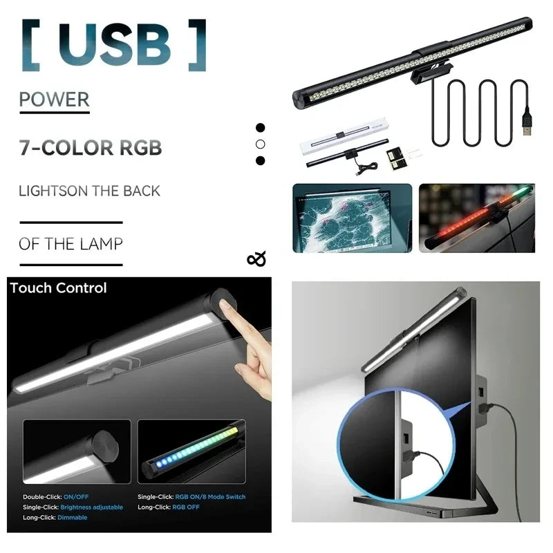 LED Desk Lamp Monitor Screen Light Bar RGB Computer Atmosphere Double sided Lights  For Work Study Read Gaming Dimming Lighting