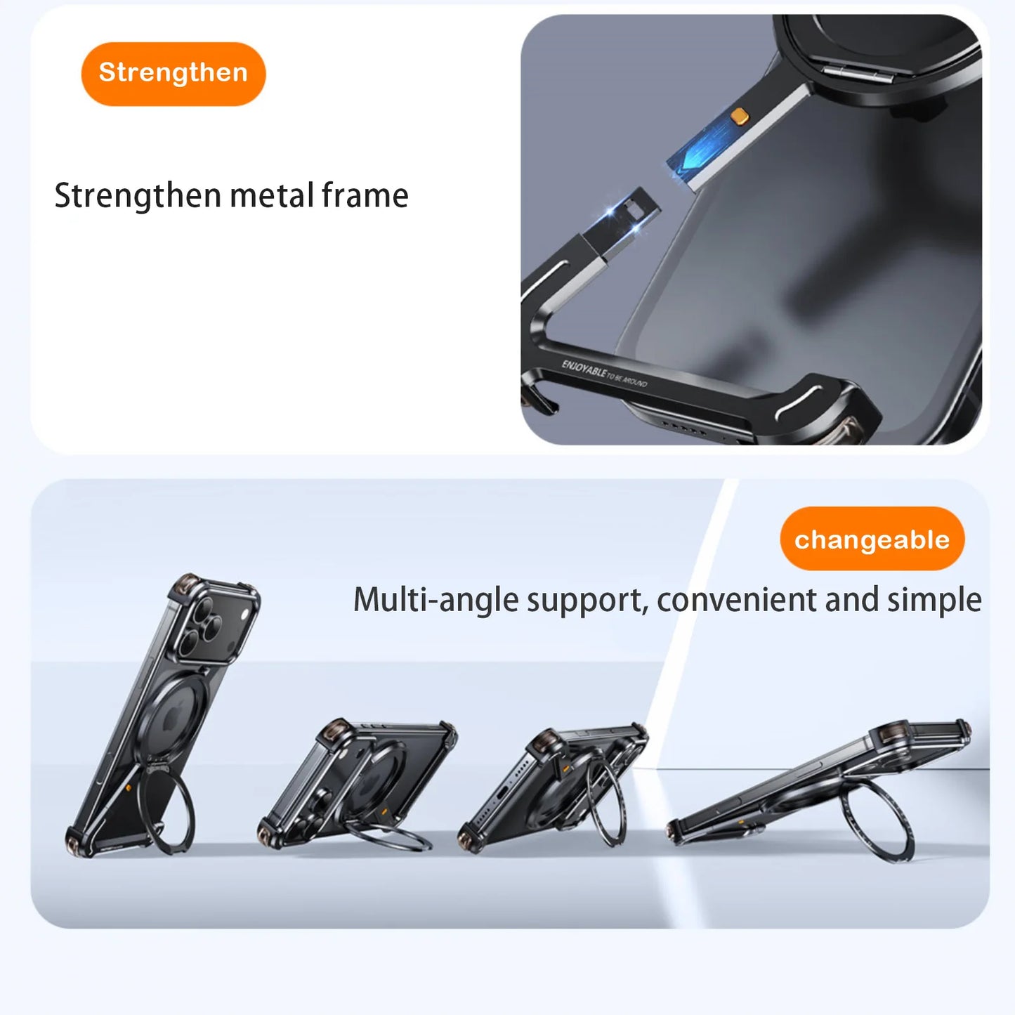Minimalist Phone Case for iPhone 17 Pro Max & 17Pro Air Case 360° Rotation Kickstand Aluminum Metal Frameless Design Bumper Case
