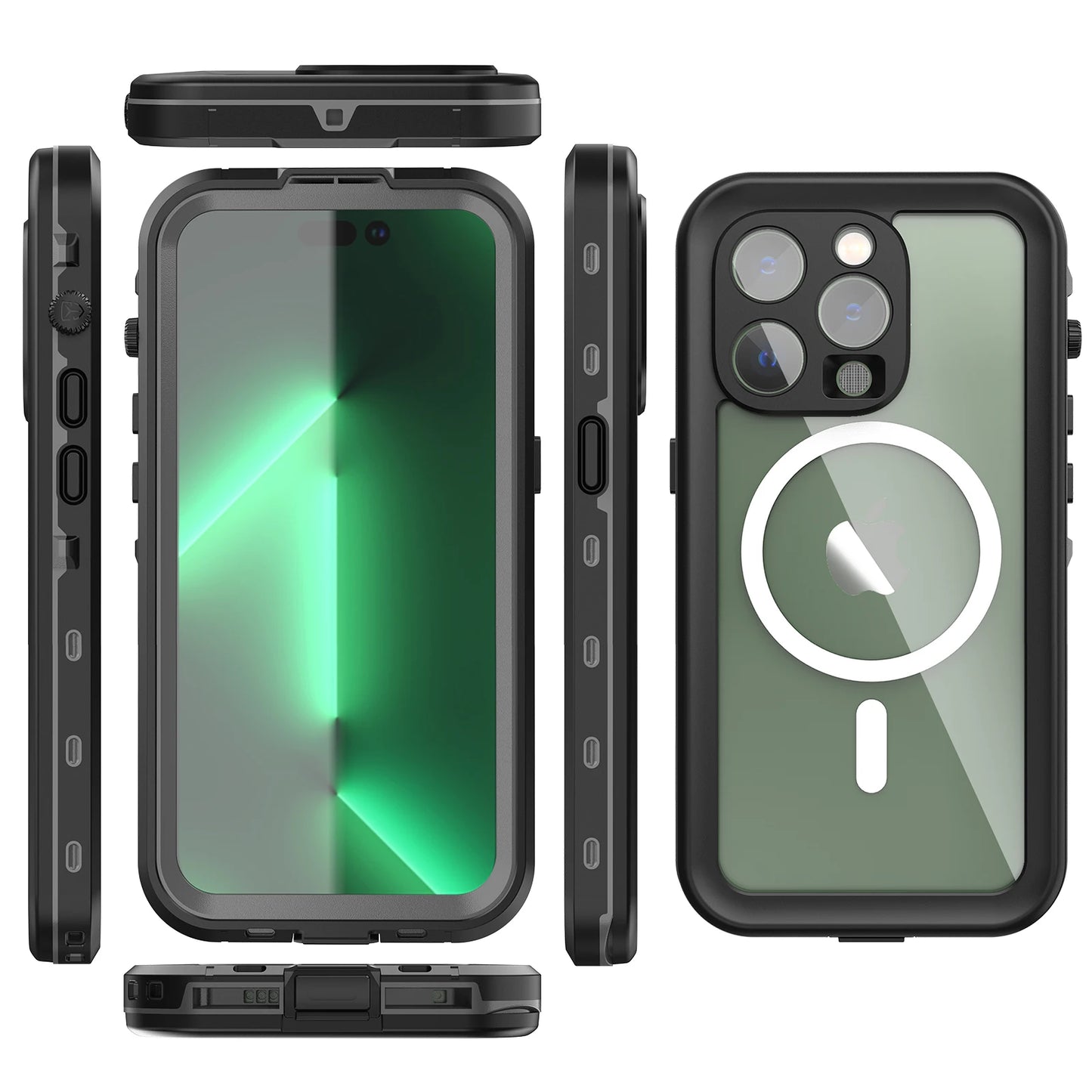 Shellbox-Waterproof and Dustproof Case for iPhone Magnetic Charging Diving Underwater 360 Full Cover IP68 16 15 14 13ProMax Plus
