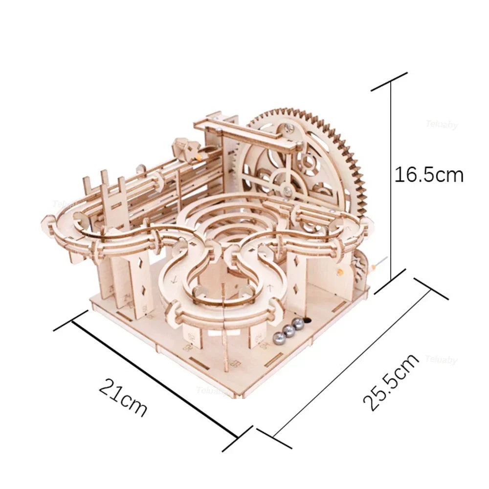 3D Wooden Puzzle DIY Building Kits Mechanical Model Marble Run Set with 4 Balls Creative STEM Toys for Adults Kids Birthday Gift