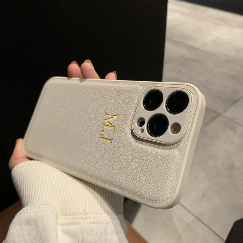 Personalised Customized Name Case For iPhone 17 16 15 14 13 12 11 Pro Max Initials Letters Leather Cover 13 15 16 17 Air Pro Max