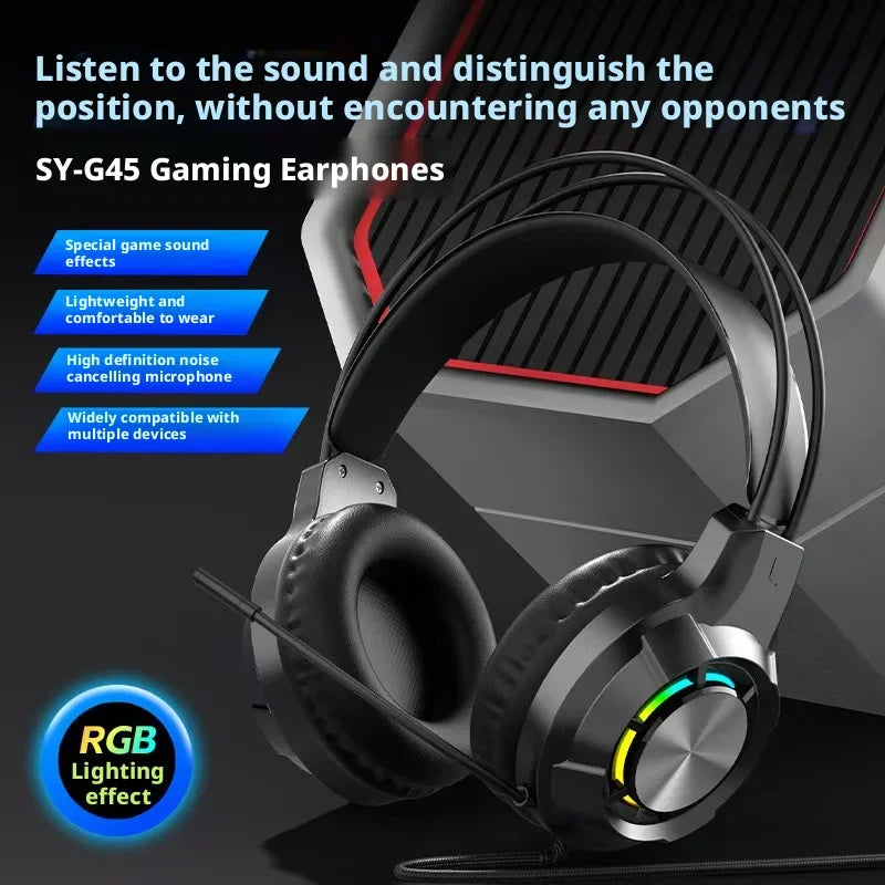 New Wired Gaming Headset with Mic for PUBG RGB Light Deep Bass Noise Reduction Compatible with Laptops Desktops 2 Color Options