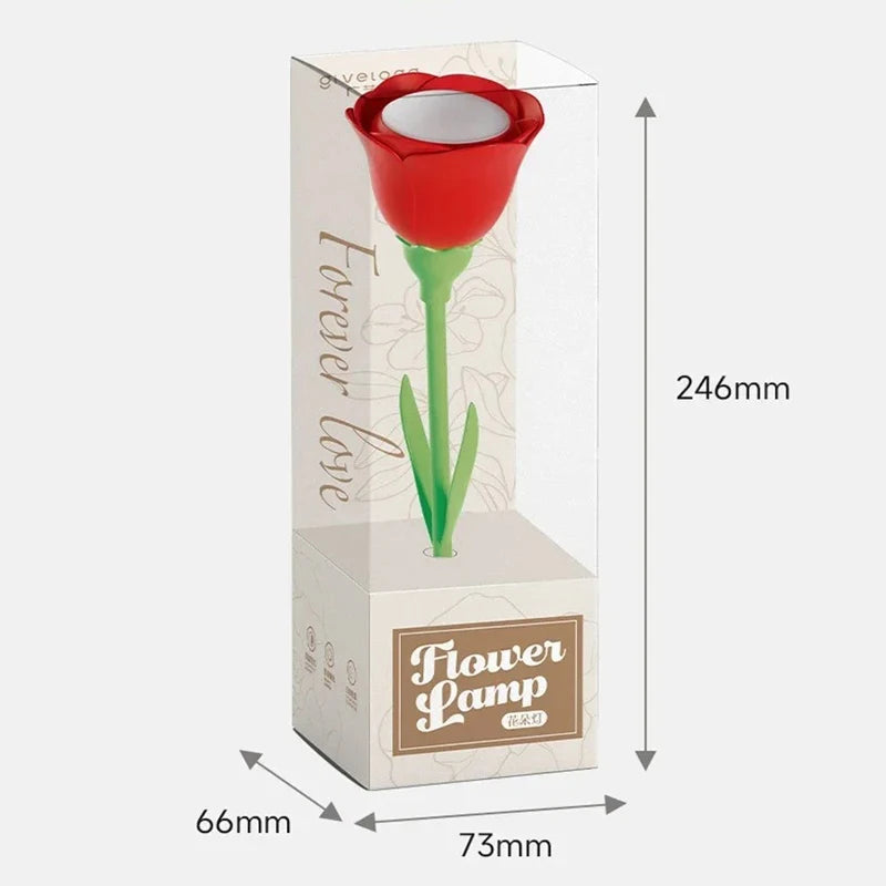 Rose Gift Light Flower Lamp 360° Flexible Portable USB Rechargeable Night Light Red Pink Rose Dimmable Adjustable Bed Light