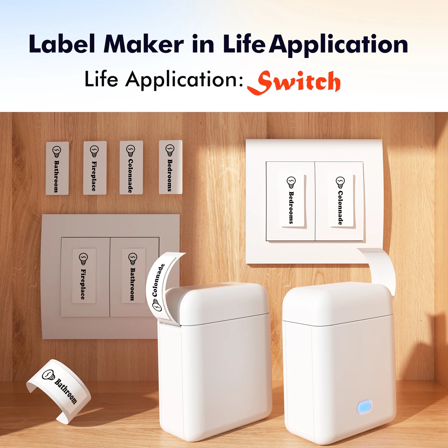 Mini Label Printer， Portable Thermal Printer ，Self-Adhesive Sticker Labeling Machine， Wireless Bluetooth，Inkless Printer