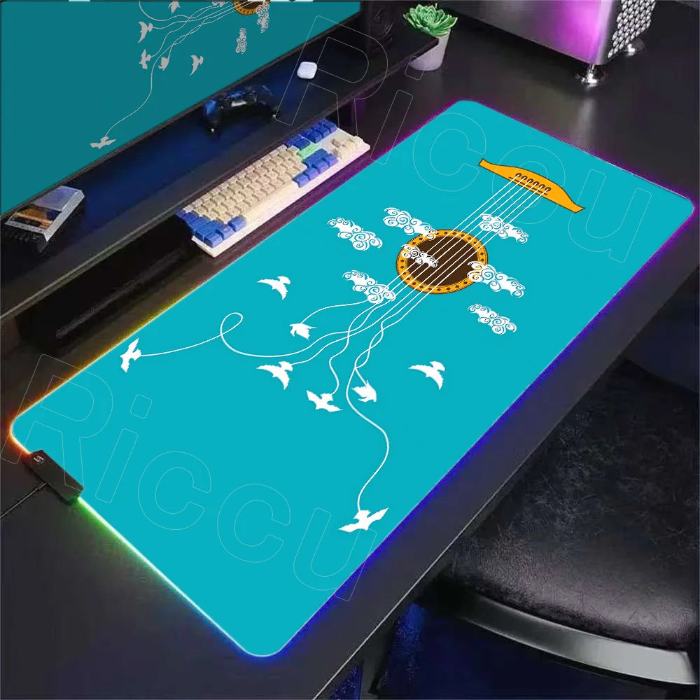 RGB Music Guitar Rubber Desk Mat HD Anime 900x400mm Mouse Pad Office Game PLAYMAT Computer Accessories Laptop Pc Gaming Mousepad
