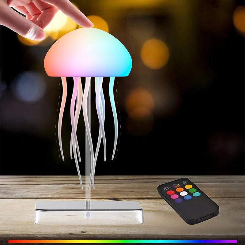 LED Jellyfish Lamp with 9 Tentacles 2 Working Modes Ultra Long Battery Life Colour Gradient Light Effects with Remote Control