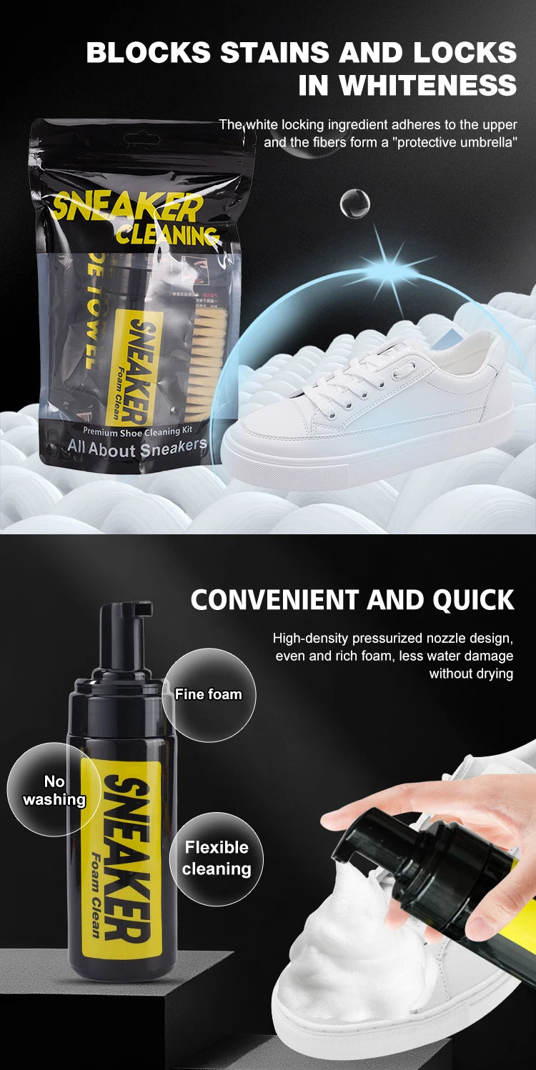 Shoe Cleaner Kit for Sneaker, Water-Free Foam Sneaker Cleaner 5.3Oz with Shoe Brush and Shoe Cloth,Work on White Shoe,Suede,Boot