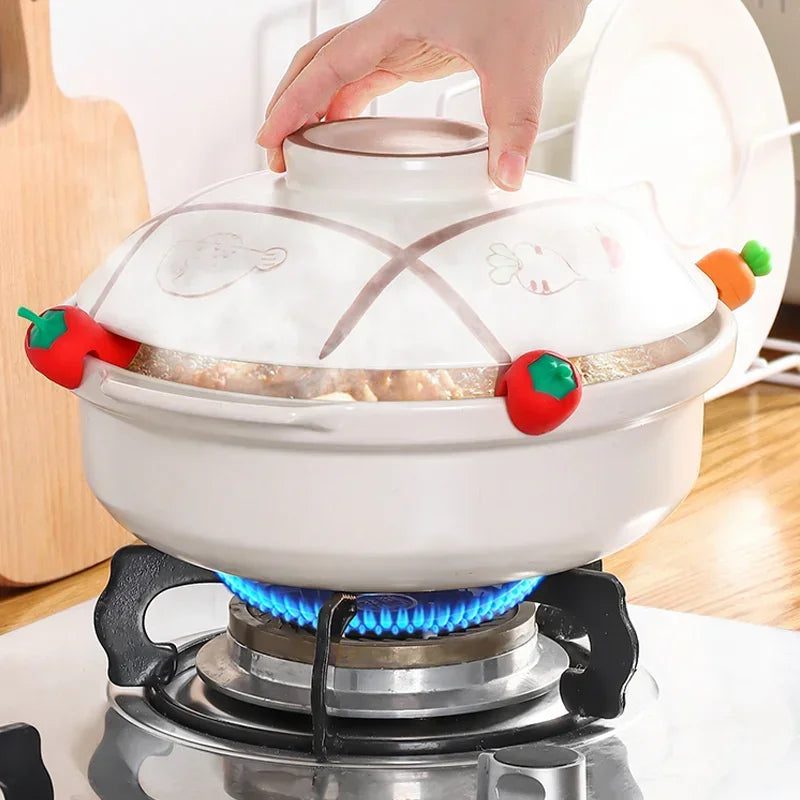 1Pcs Silicone Pot Lid Anti-spill Rack Heat-resistant Anti-Overflow Stoppers Pot Cover Lifter Holder Creative Kitchen Tool Gadget