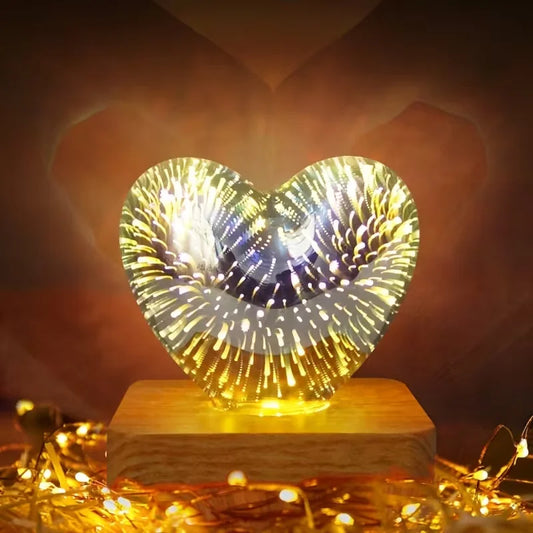 LED Night Light Fireworks Love Projection Colorful USB Atmosphere Dimming Living Decorative Decor Room Glass Fireworks
