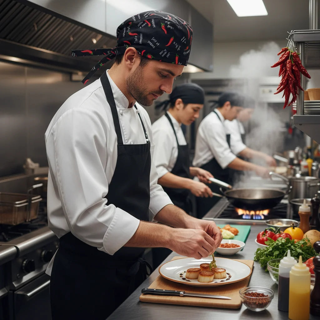 Chef Hat for Men and Women Restaurant Staff Adjustable Tied Band Cooking Cap Breathable Cotton Blend Material for Japanese