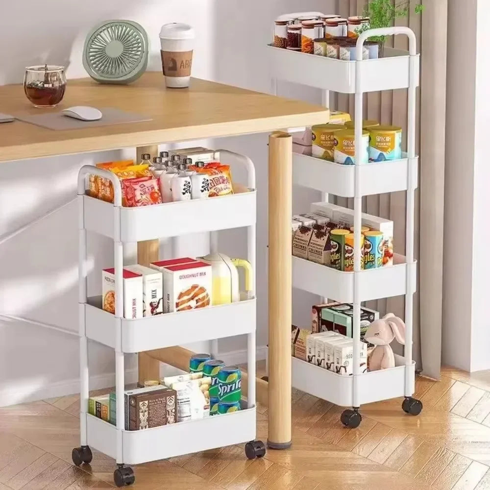 Kitchen Storage Trolley Mobile Bathroom Gap Shelf Rotatable Toys Shelves Snacks Organizer Rack Large Capacity Bookshelf Cart