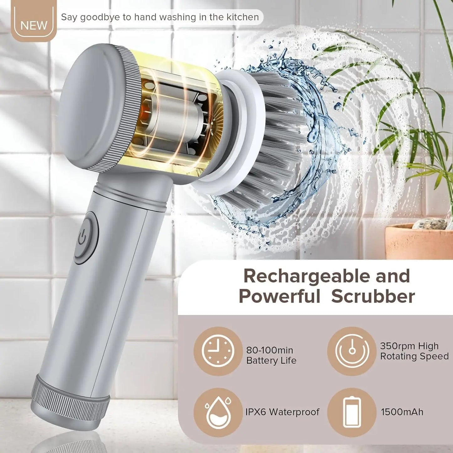 Electric Spin Scrubber for Bathroom Kitchen Cleaning! With 5 Electric Cleaning Brush Heads Ideal for Tub, FloorTile Window Sink
