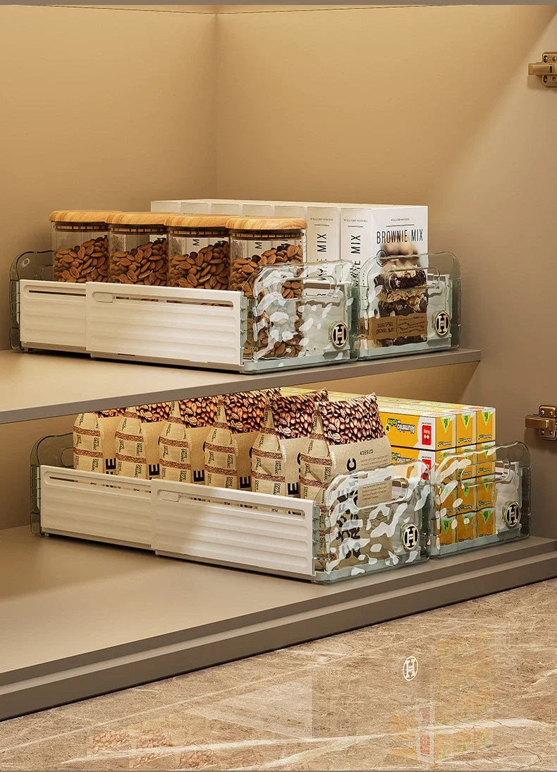 Kitchen Organizing Storage Box Simple Cabinet Retractable Storage Box Water Corrugated Drawer Desktop Snacks Grocery Storage Box