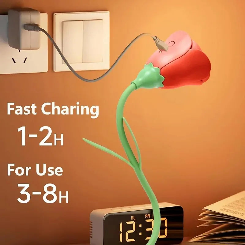 Rose Gift Light Flower Lamp 360° Flexible Portable USB Rechargeable Night Light Red Pink Rose Dimmable Adjustable Bed Light