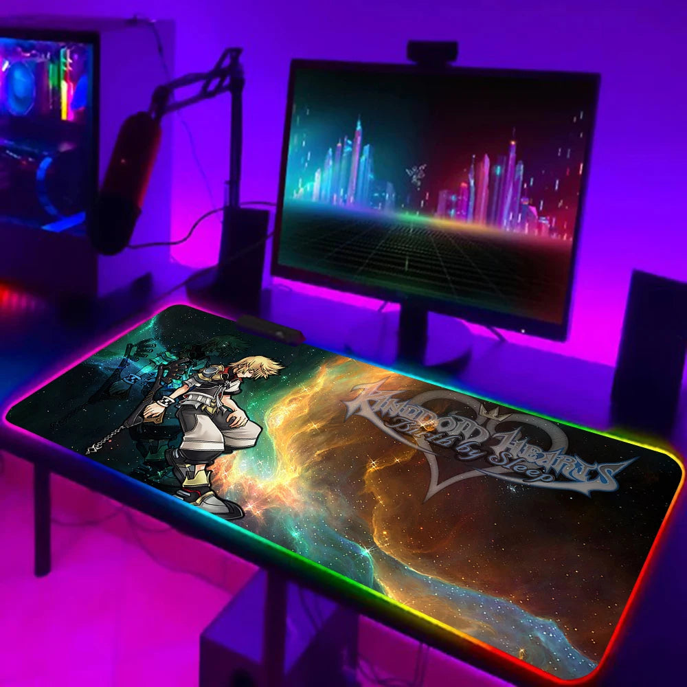 Games Kingdom Hearts RGB Pc Gamer Keyboard Mouse Pad Mousepad LED Glowing Mouse Mats Rubber Gaming Computer Mausepad