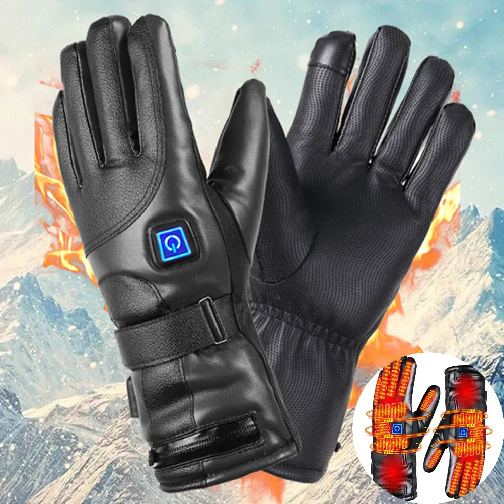 Motorcycle Heated Gloves Thermal Heat Gloves Winter Warm Skiing Motorcycle Bicycle Fishing Waterproof Heated Rechargeable Gloves