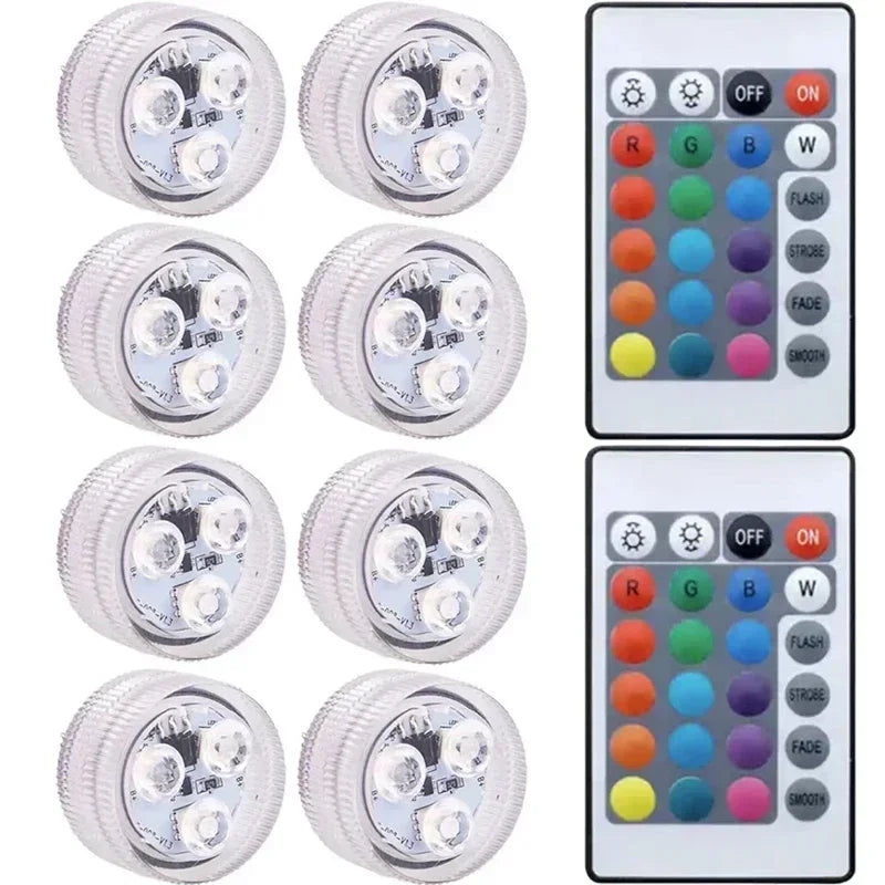 Submersible LED Lights, 8 Packs Upgraded Ponds Underwater 16 RGB Color Gradient, Hot Tub Decor, IP68 Waterproof