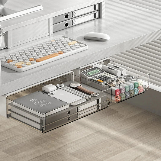 Drawer Storage Box Under Table Hidden Self-Adhesive Drawer Type Storage Cabinet Office Desk Cosmetics Stationery Storage Rack