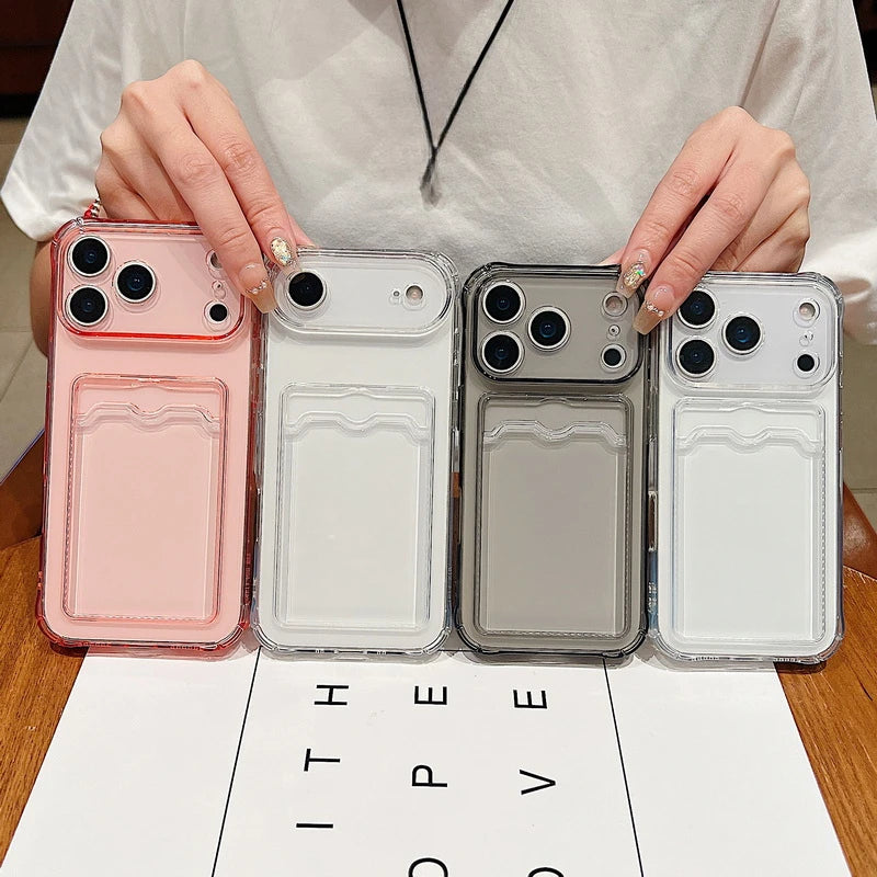 Card Slot Pocket Phone Cases For iPhone 17 17Air Air 17Pro Pro Max 17ProMax Shockproof Transparent Silicone Soft TPU Cover Capa