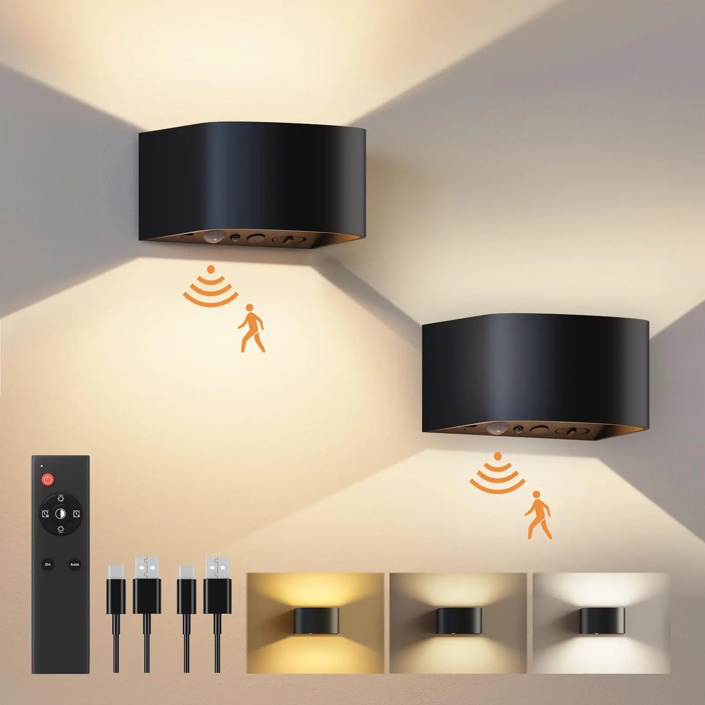 Smart Motion Sensor Wall Light LED Rechargeable Magnetic Night Light LED 3 Colors Dual Control, Timing Setting, Day/Night Mode