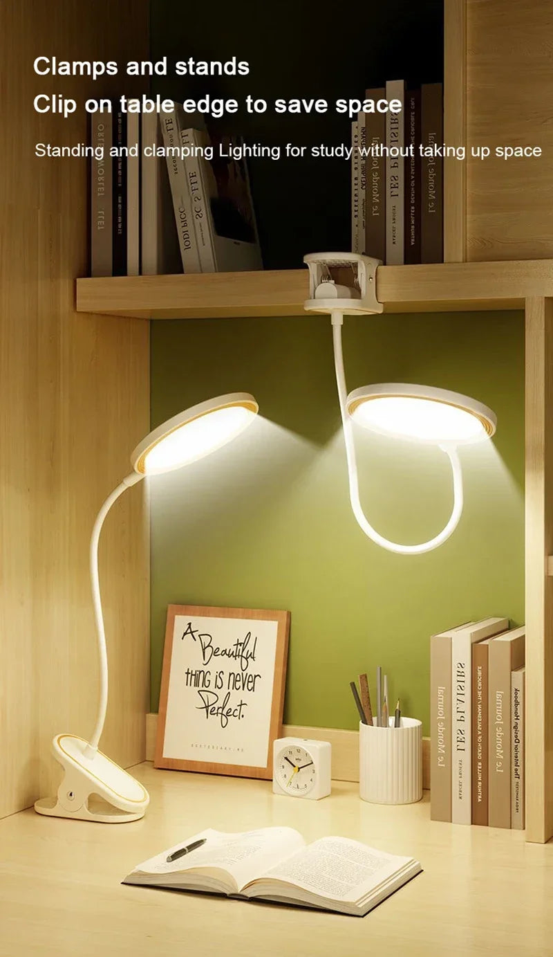 LED Reading Book Light USB Rechargeable Table Lamp With Clip Bedside Reading Light Touch 3 Modes Dimming Eye Protection Lights