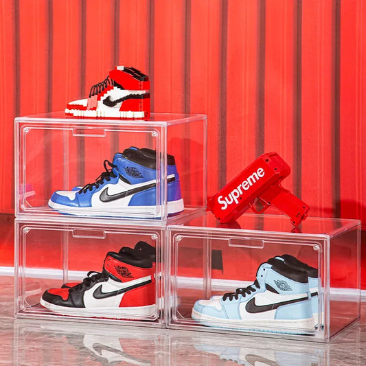 Home Furniture 1 Pack Transparent Acrylic Magnetic Side-opening Shoe Box, Dust-proof Bag Storage Box, AJ Sneaker Storage Display