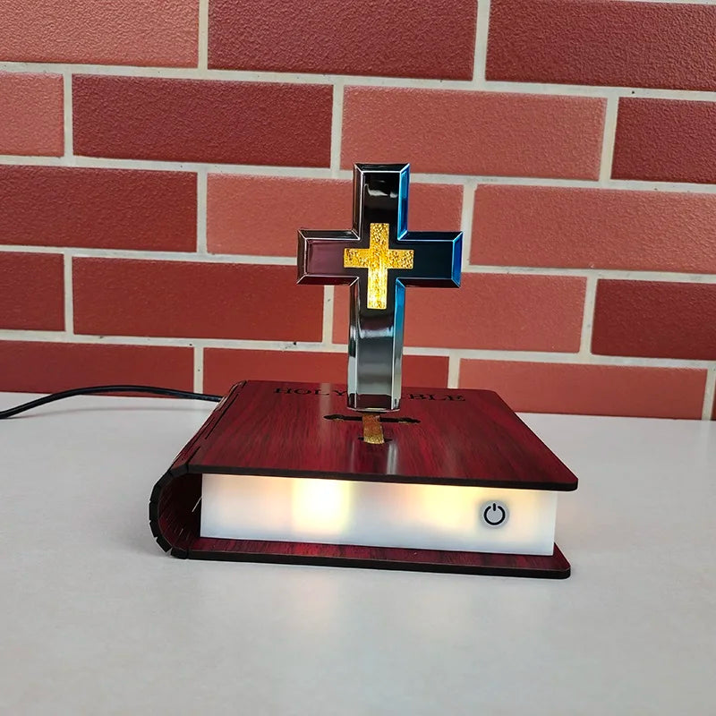 Magnetic Levitating Cross Floating Christian Cross Decorations Maglev Cross the Holy Bible Base
