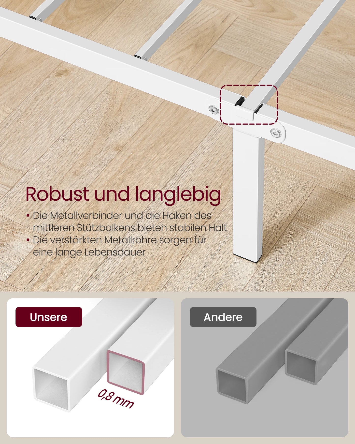 VASAGLE bed 90x200 cm, guest bed, single metal bed, bed rack, bed frame, metal bed, easy assembly