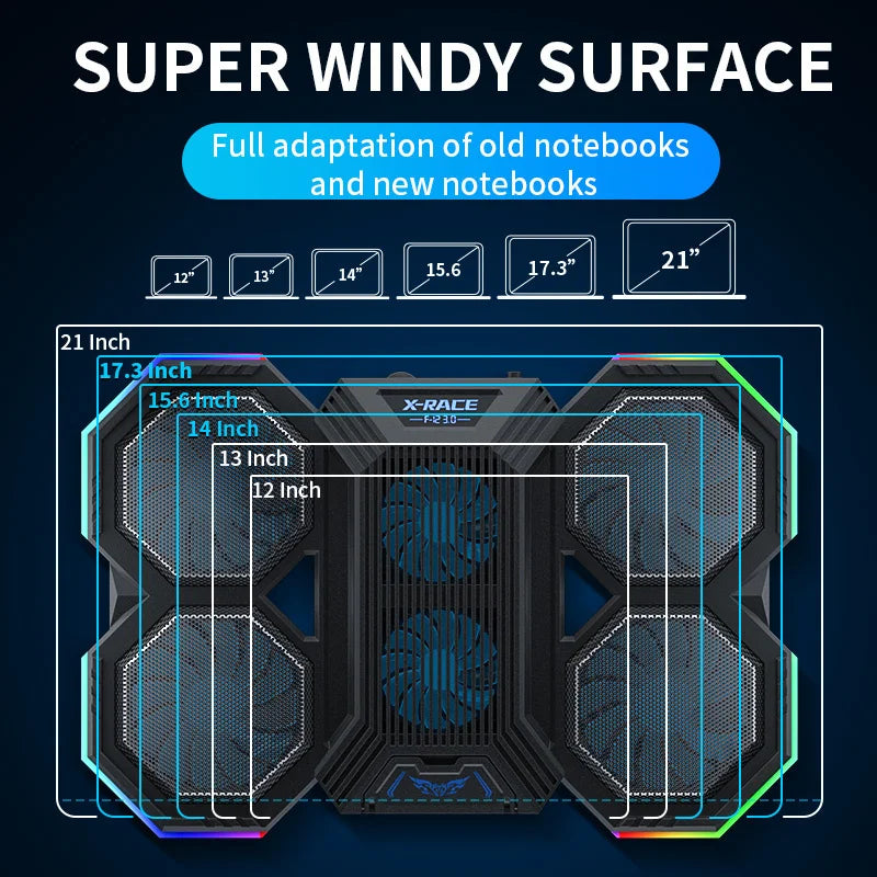 RGB Gaming Laptop Cooling Pad Air Cooler Notebook Stand Holder with 6 fans Cooling Fan Base Suit for 12-17 inch Laptop Stand