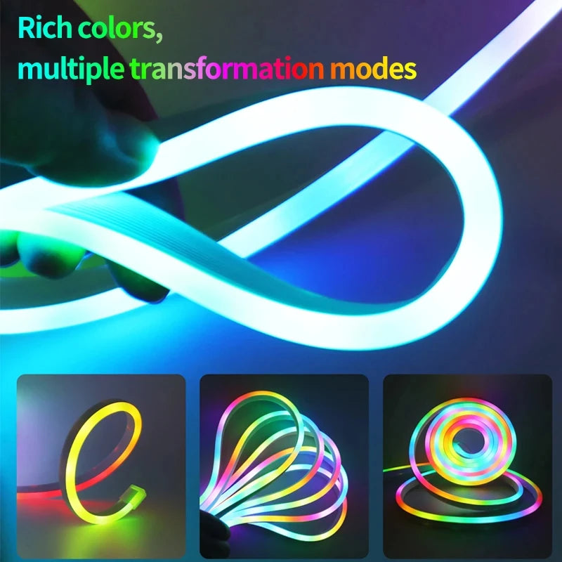 5V USB RGBIC Neon LED Strip Lights with Bluetooth APP Control Music Sync Waterproof Flexible Tape for Gaming Room Party Decor