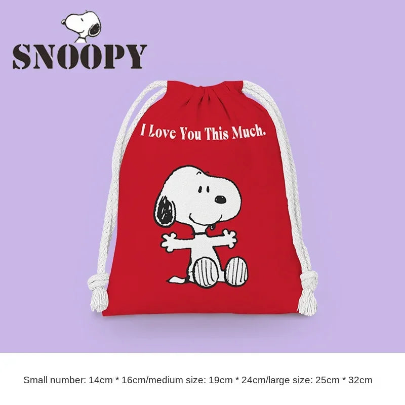 Snoopy Drawstring Bag Reusable Cotton Fabric Storage Bag Cartoon Toiletries Bag Jewelry Bag Candy Bag Gift Bag Party Decoration
