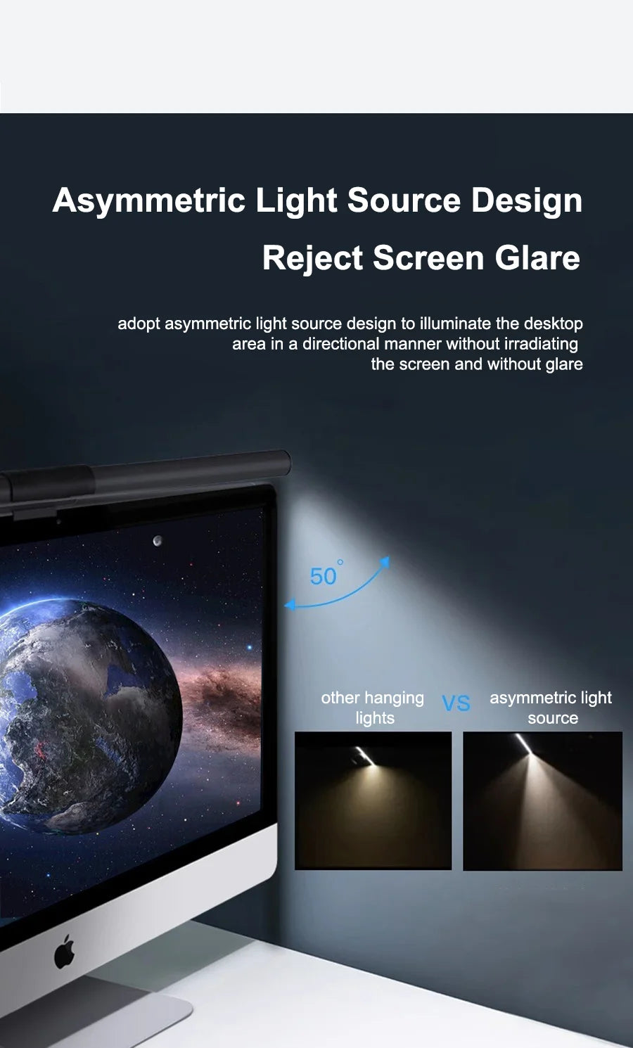 RGB 40CM Stepless Dimming Light Bar – Eye-Caring Hanging Screen Strip for Laptop Gaming Work