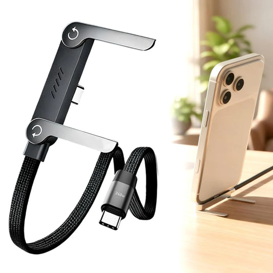 Phone Charger 2 in 1 Invisibles Holder Charger Cable 240w Fast Charging Cord with Built-in Phone Stand