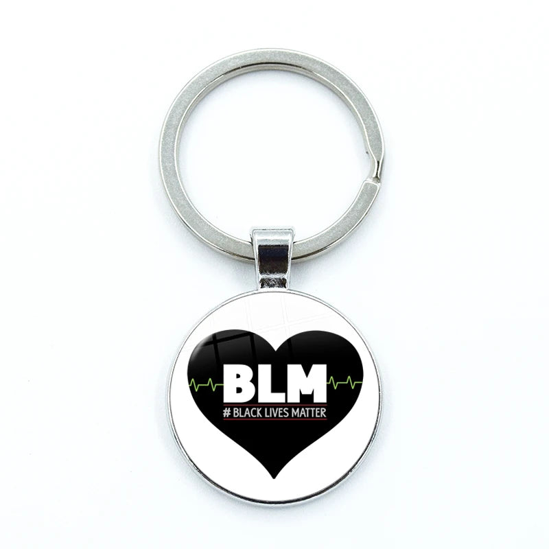 I CAN'T BREATHE George Floyd Keychain American Protest Black Lives Matter Glass KeyRing Bag Car Key Chain Holder Charms Jewelry