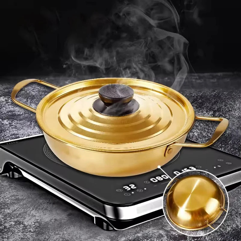 Gold Color Pot with Lid Double Ear Kitchen Pot Instant Noodles Pots Single Person Small Hot Pot Seafood Pots Household Stockpot