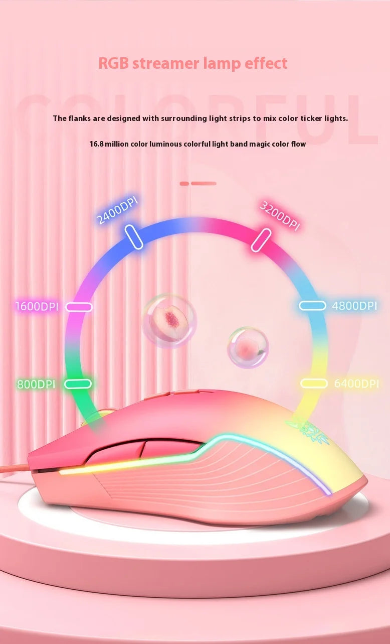 Onikuma CW905 RGB Gaming Mouse  6400 DPI Wired Optical Mouse with Cool Lighting  for Notebook PC Home Office