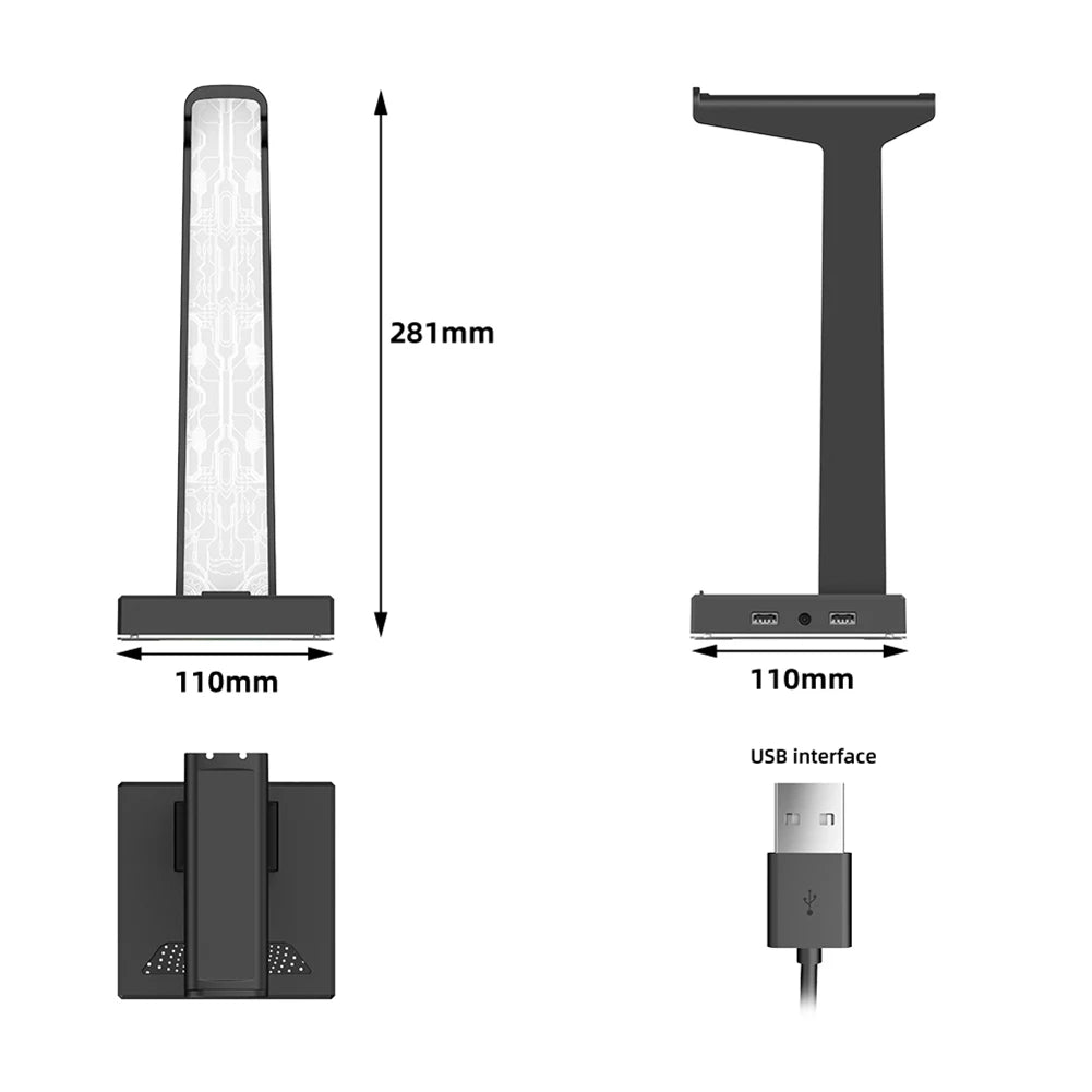 Desktop Gaming Headset Hanger Bracket RGB Headphone Holder Stand with 2 USB Charger Ports Earphone Rack For PUBG Computer Gamer
