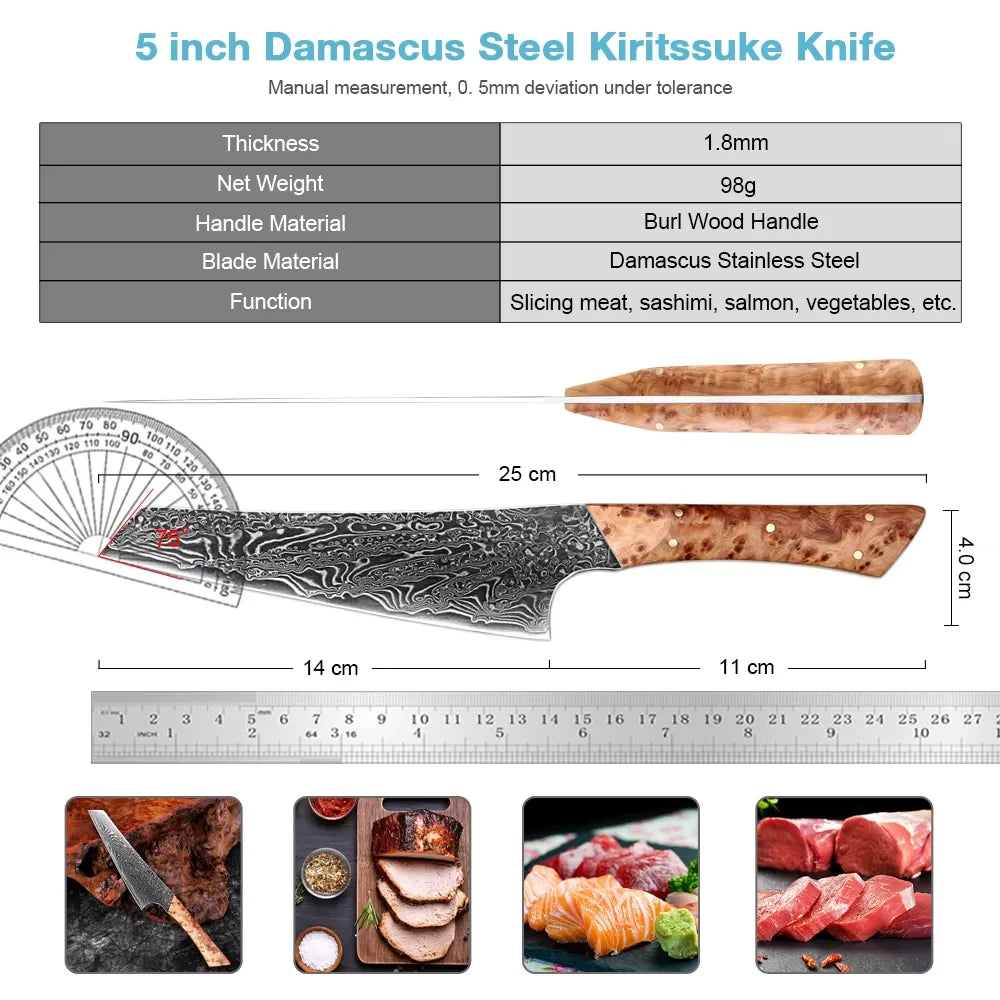 Japanese Kiritsuke Knife Handcrafted  Kitchen Knife,Sharp Kitchen knives,VG10 Core with Damascus Steel Cladding,Pakkawood Handle