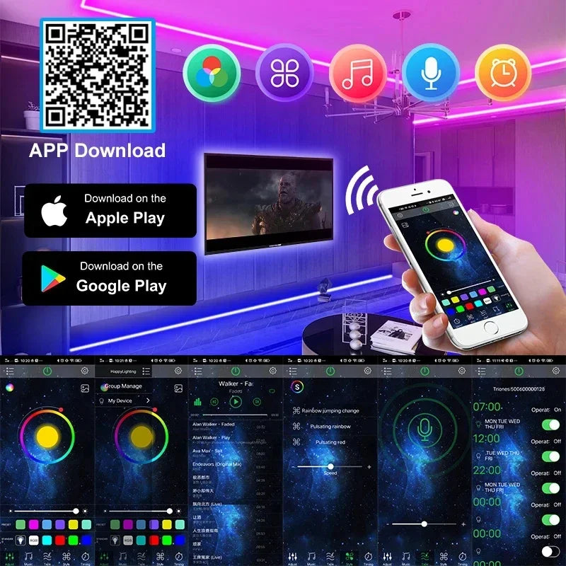 Gaming RGB LED Light Strip USB 5V 5050 Music Sync Flexible Tape Christmas Lights Remote & APP Control for Desk Room Decorations