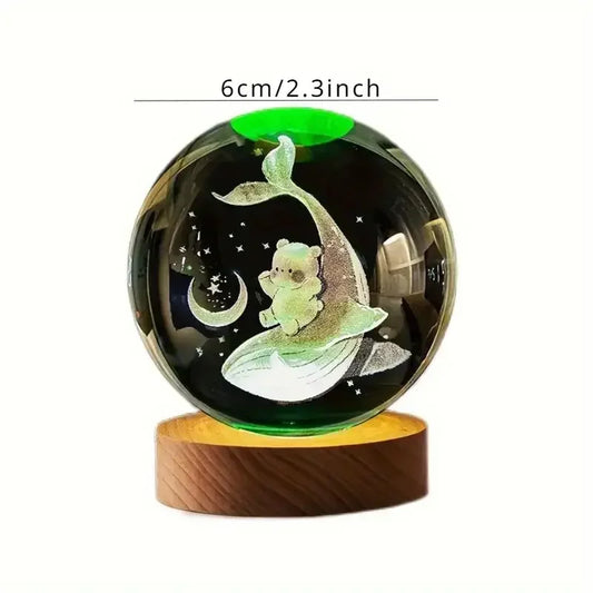 1 PC 3D carved crystal ball whale night lamp, bedroom and living room table lamp, Valentine's Day gift, wife's anniversary gift