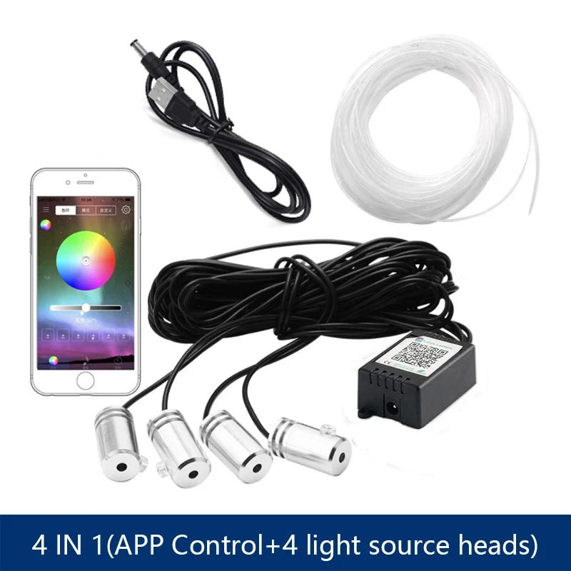 5 In 1 6 In 1  LED Car Atmosphere Light Cigarette USB 8M Interior RGB Flexible App Control Fiber Optic Strips Light with Remote