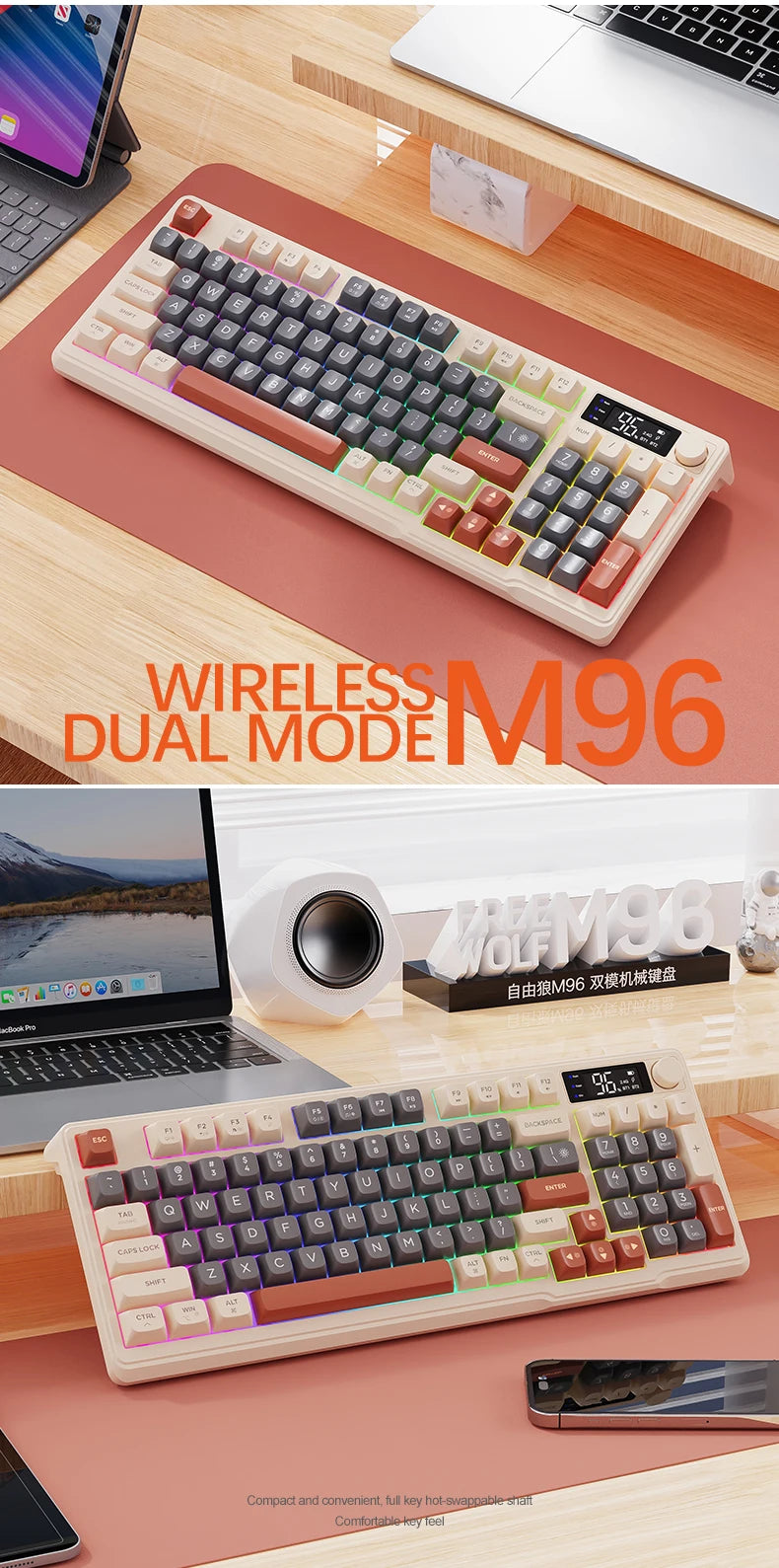 M96 Screen Wireless Keyboard Mouse Kit ZIYOULANG Bluetooth Keyboard With Mouse Gaming,Electronic Screen, Multi-Device Connection